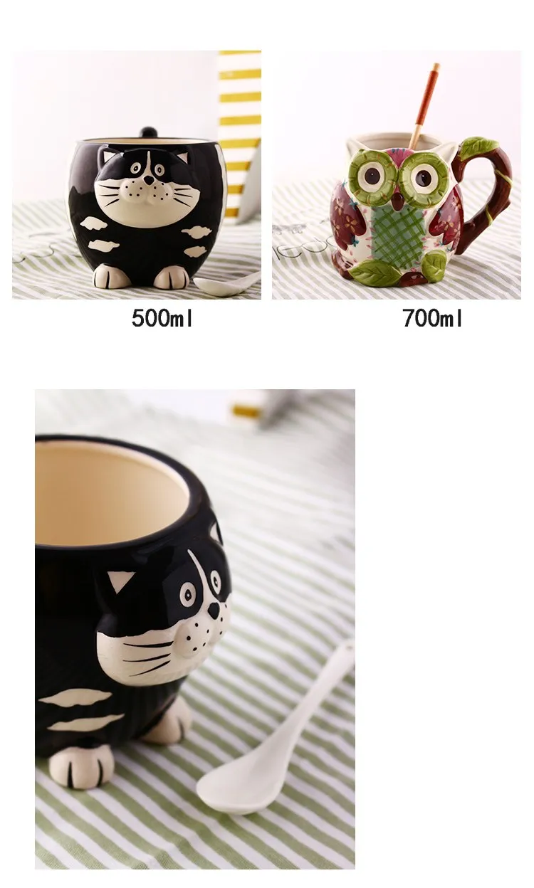 Большая емкость 3D животные Кошка Кружки Творческий мультфильм чашки офис кофе молоко чай Кружка для завтрака еда контейнер для подарка чашка