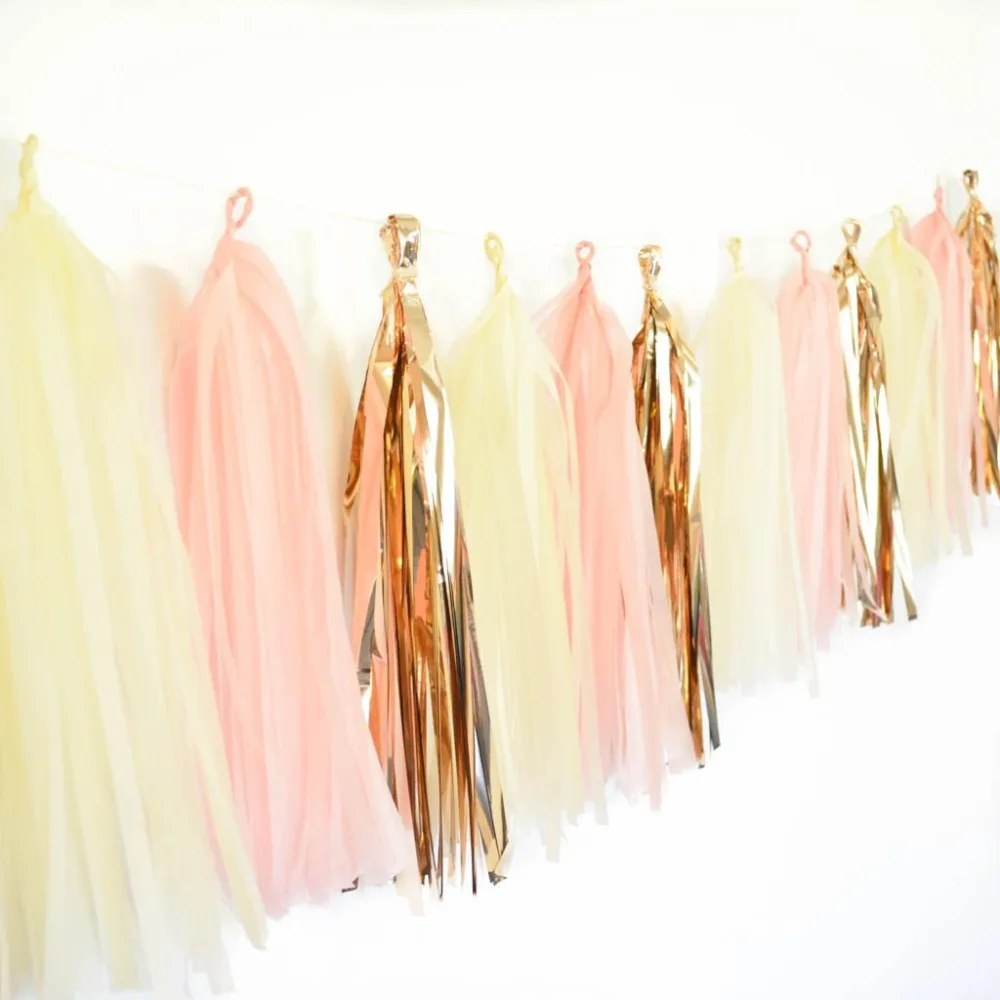 

15pcs Pink and Rose Gold Tissue Paper Tassel Garland Wedding Decoration Birthday Baby Shower Girl PartyHome Paper Craft Supplie
