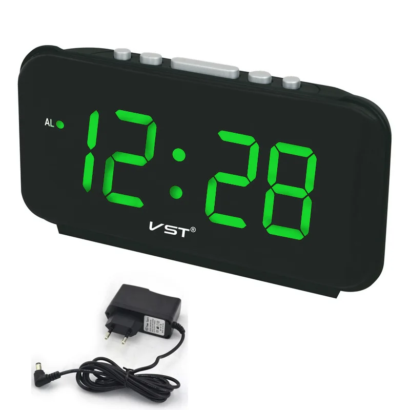 Download Digital LED Alarm clock Large Number desk clocks AC Power EU Plug/US Plug Table clock with Green ...