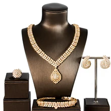 LAN дворцовые серьги, ювелирные изделия золотого цвета, роскошные комплекты ювелирных изделий из кубического циркония, 4 шт. bijoux mariage