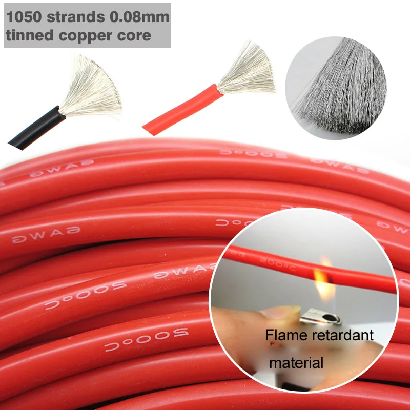 10 AWG силиконовый провод, монтажные провода, 1,5 м, черный и 1,5 м, красный гибкий провод из луженой меди, высокая термостойкость