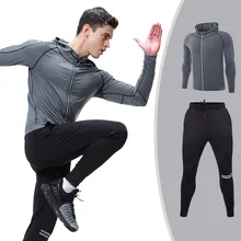 Для мужчин спортивная одежда бег комплект спортивный костюм для бега; комплекты одежды; Спортивный костюм; пальто на молнии и штаны для занятия спортом тренировочные Фитнес набор 2 шт./компл