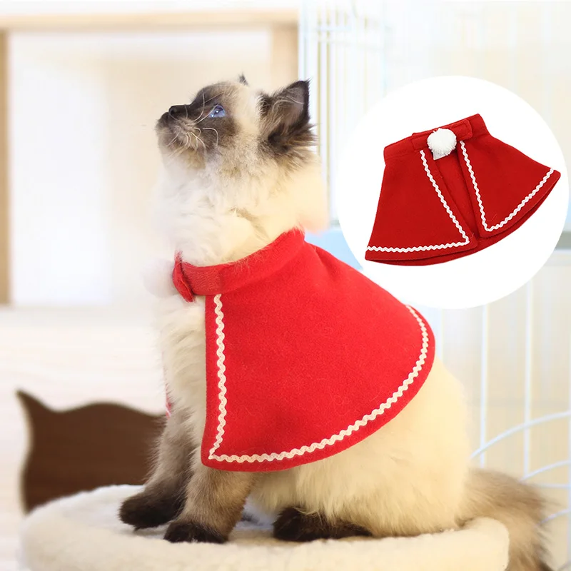 Рождественская одежда с отложным воротником, аксессуары для собак, красный плащ костюм для кошек, размер XS~ XXL год аксессуары для собак кошек костюм, товары для домашних животных поставки