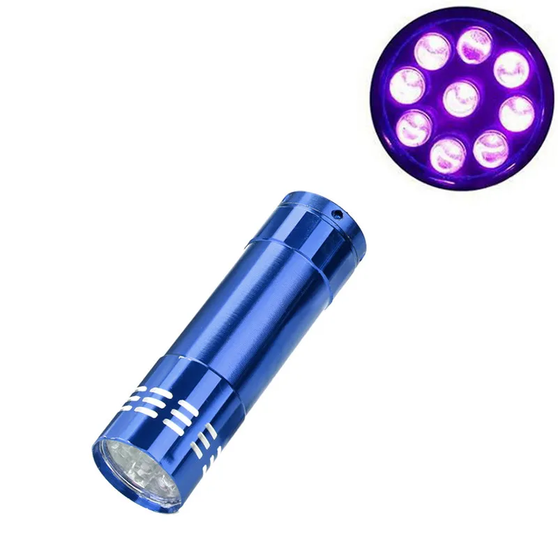 Мини алюминиевый Ультрафиолетовый 9 светодиодный сигнальный огонь, фонарик Фонарь Лампа