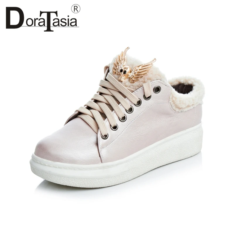 Dropship Big Platform donna Donna Warm Fur 43 Doratasia Brand Winter 33 up Shoes Pink Silver Casual Sneakers Size Lace 2019 qwvxtAO