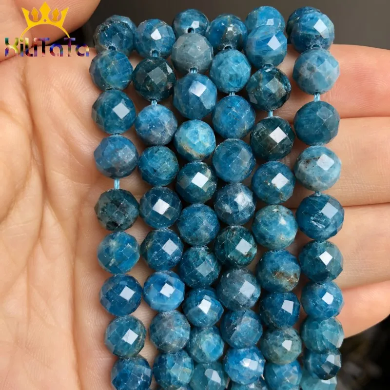 Натуральные граненые бусины из натурального голубого апатита, бусины с драгоценными камнями для самостоятельного изготовления ювелирных изделий, модный браслет 8 мм 7,5 дюйма