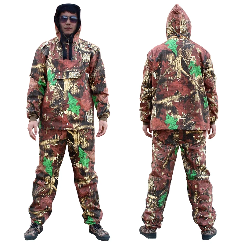 

Outdoor Bionic Leaf Camouflage Hunting Clothing Anti-mosquito Breathable Men's Fishing Clothes Hooded Jacket Pants Hunting Suit