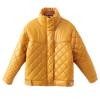 

2019 oversized Winter Glossy Parka For Women Diamonds Patent leather Parka Overcoat Solid Zipper Jacket Women Warm Down Jacket