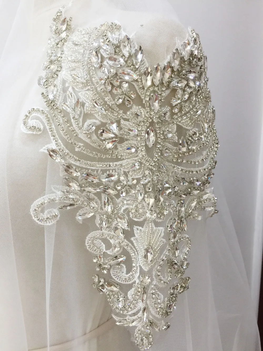 1 шт. роскошные стразы бисер свадебная аппликация лифа серебристого цвета
