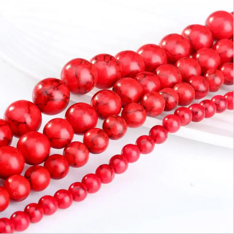 

1 Strand Natural Stone Red Howlite Stone Beads Round Loose Beads Ball 4/6/8/10/12mm Handmade DIY Jewelry Bracelet Making Z443