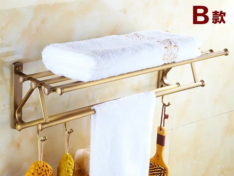 2 стиля европейские антикварные латунные полки для ванной комнаты Вешалки для полотенец винтажные, модные полки для хранения с крючками