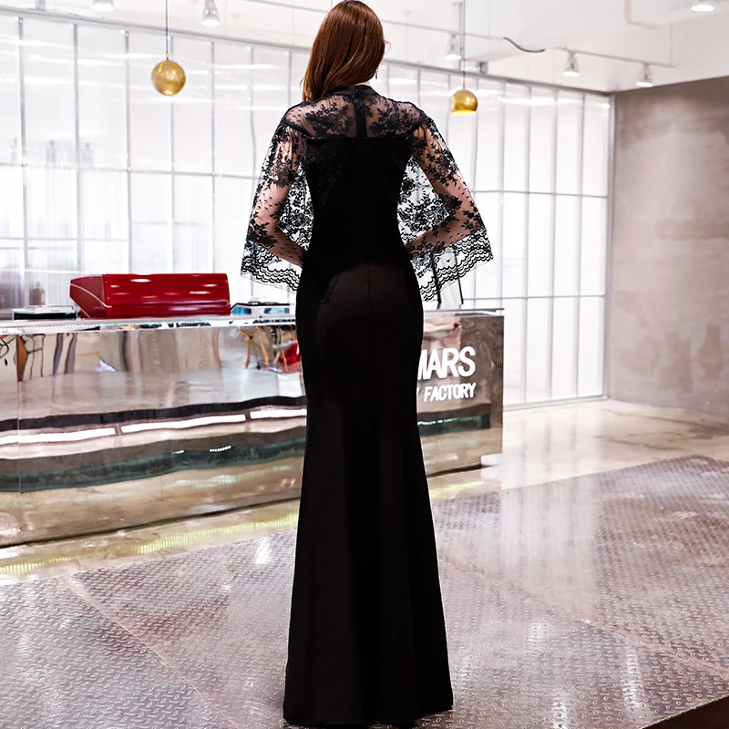 Beauty Emily Black Evening Dress 2019 Long Lace Mermaid Formal Party Prom Dress Floor-length Dinner Gowns robe de soiree 