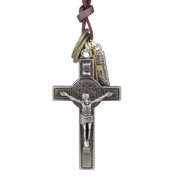 

Car Ornament Cross Pendant Retro Jesus Christ Leather Rope Decoration Auto Interior Rearview Mirror Hanging Accessories Gifts
