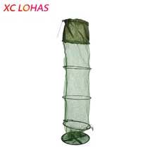 5 Layers Collapsible Long Fishing Net Cage Shrimp Minnow Fishing Bait Trap Dip Net Cages 140x30cm Fishing Accessories