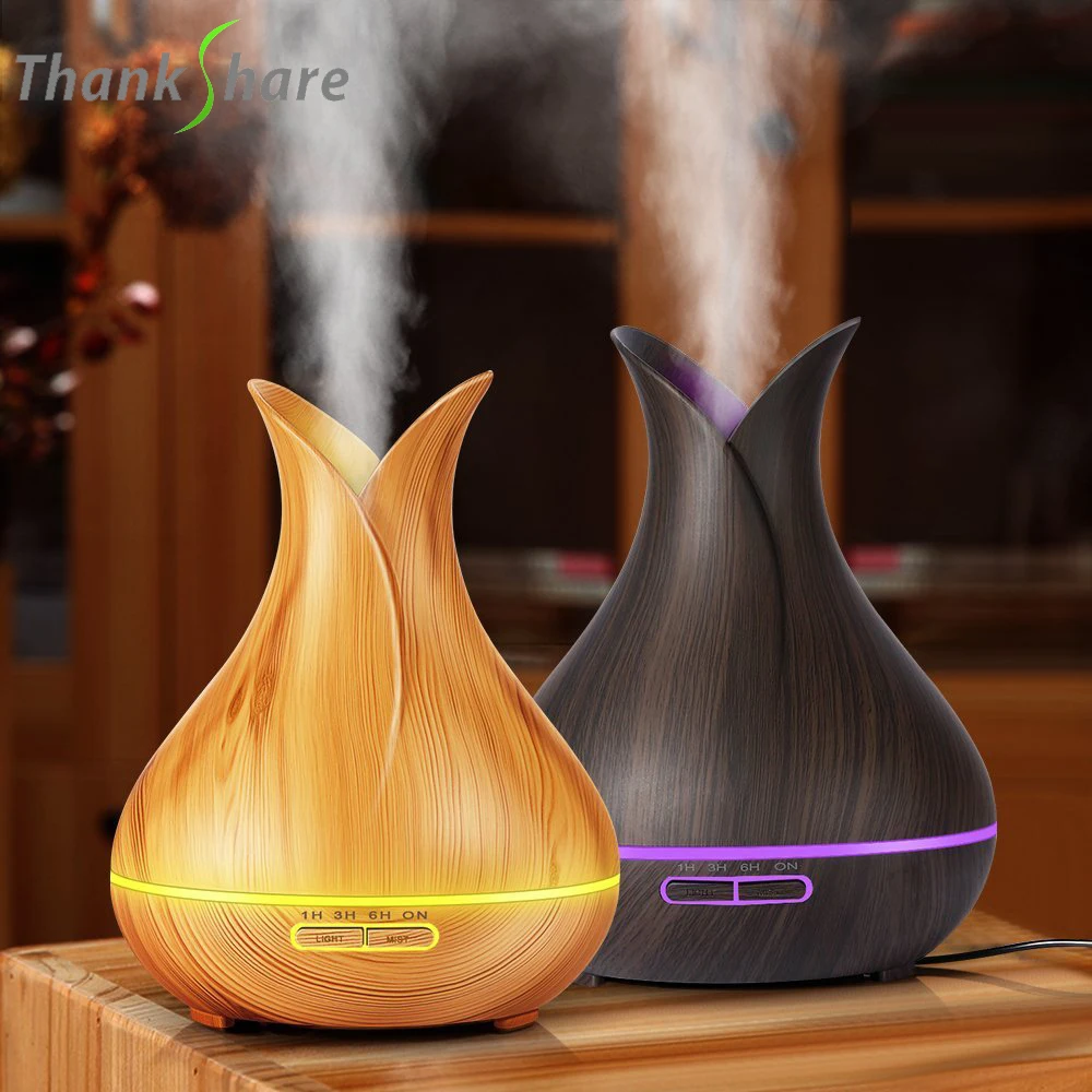 

THANKSHARE 400ml Essential Oil Aroma Diffuser Air Vase Humidifier Mist Maker Aromatherapy Wood Grain for Home 7 Color LED light