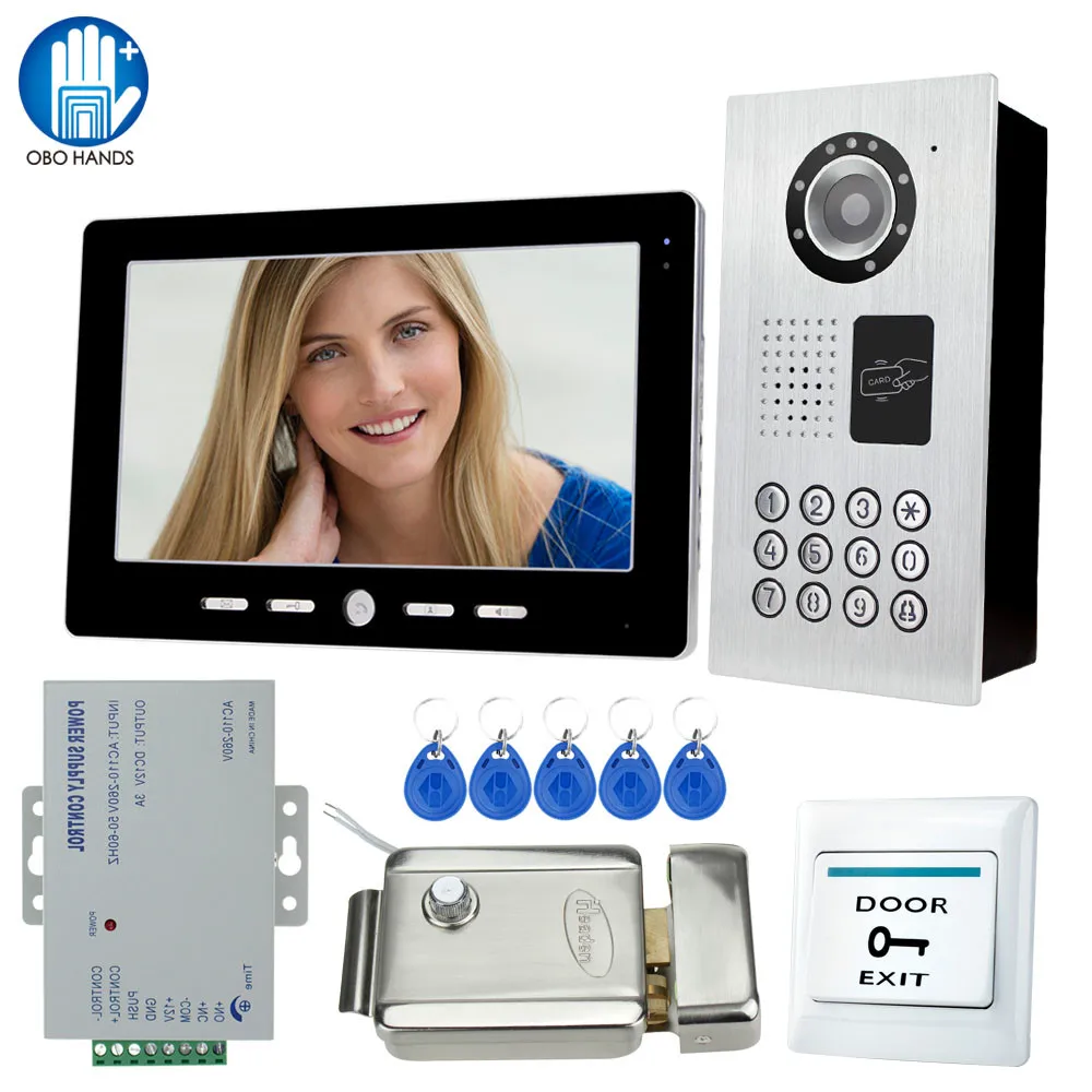 

New Wired 10 inch Video Door Phone Intercom Entry System 1 Monitor + 1 RFID Access IR 700TVL Camera + Electric Control Door Lock
