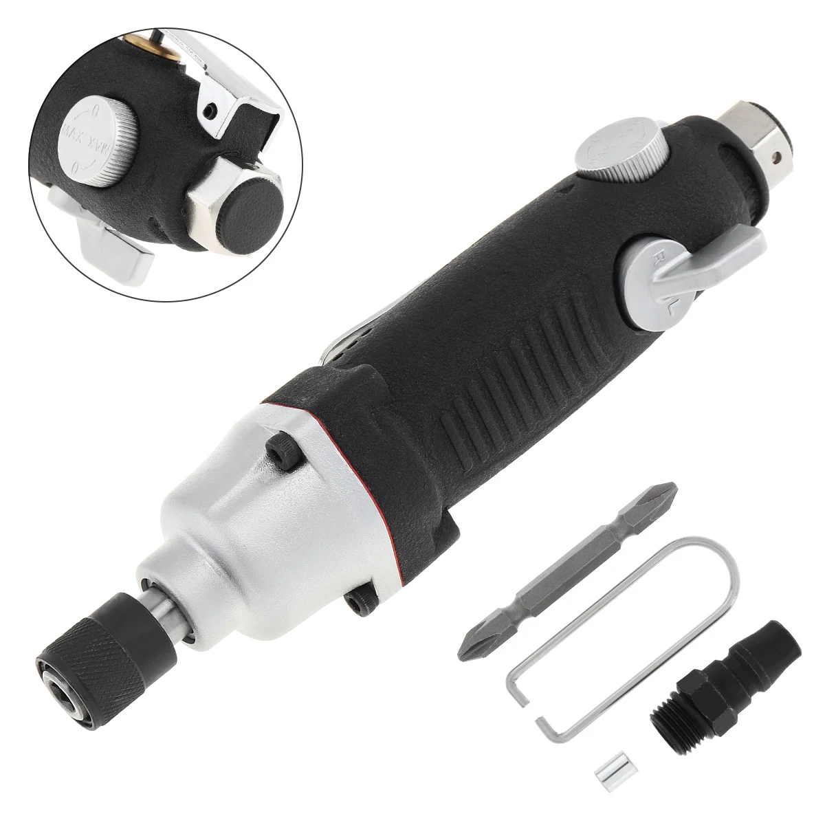 

5H Straight Shank Pneumatic Air Screwdriver with Double-headed Screwdriver Bit and Small Hook for Home Renovation Accessories