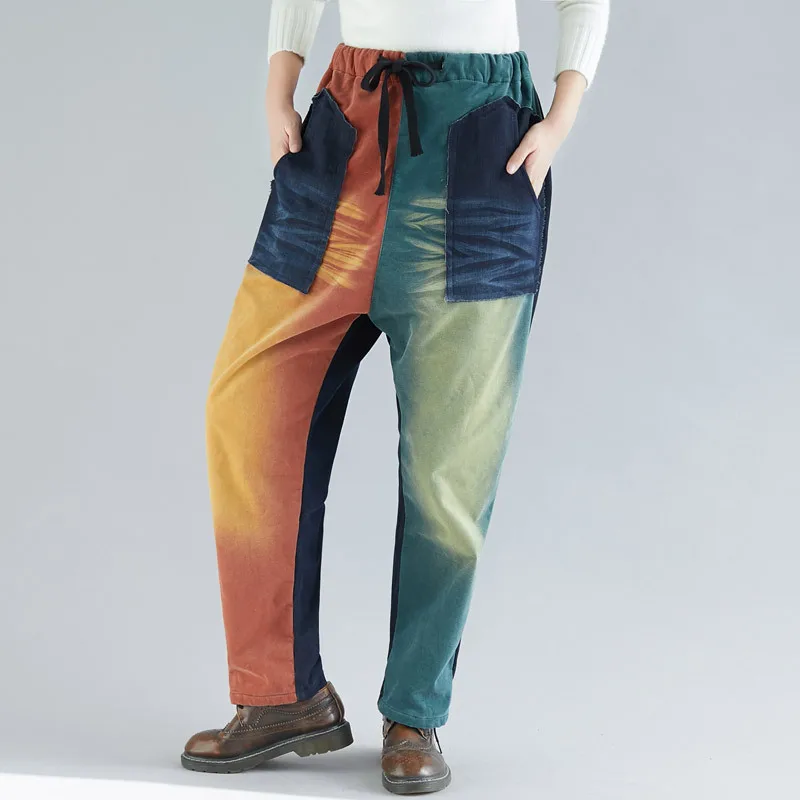 Новое поступление, зимние вельветовые утепленные Разноцветные Повседневные модные штаны, большие размеры, Хлопковые Штаны