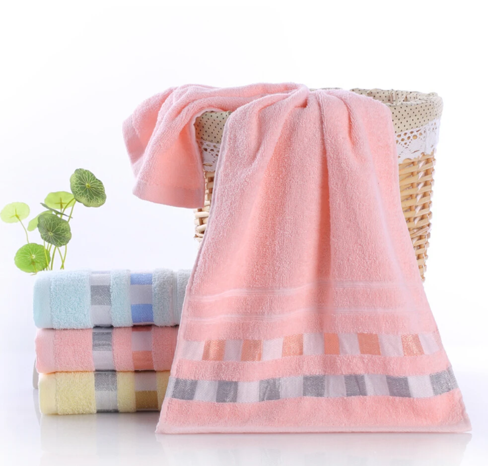 Cotton Plaid Printed Bath Towel Beach Towel For Adults Fast Drying Soft 17 Colors Thick High Absorbent Antibacterial