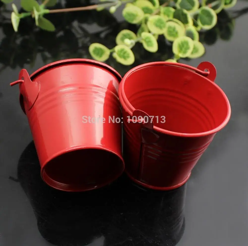 Free Shipping 20X Red Mini Candy Buckets Wedding Pails Party Favor Metal Buckets Wedding Candy
