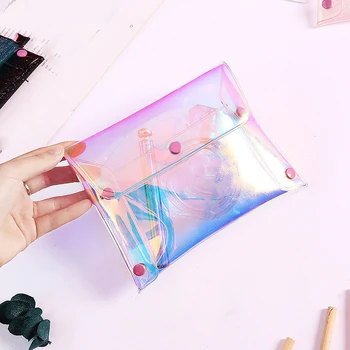 

25PCS / LOT Cosmetic Bag Portable Transparency Large Capacity Toiletry Bag Cute Girl Travel Make Up Women Laser Makeup Pouch