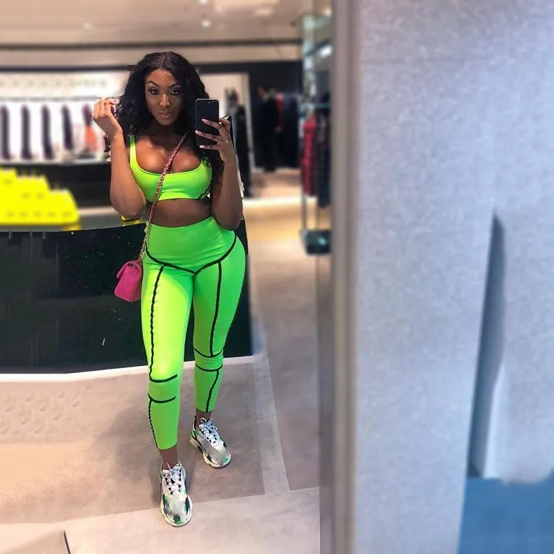 

Summer Green 2 Piece Set Women Sexy Strapless Tight Crop Top and Pencil Pants Outfit Tracksuits Matching Sets