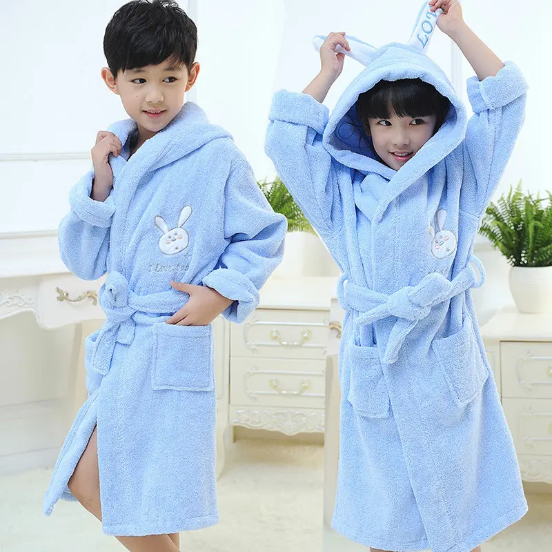 Детский банный халат; хлопковая ночная рубашка с капюшоном для мальчиков и девочек; зимнее полотенце; флисовая Шапочка с рисунком; купальный халат; летний Рождественский подарок - Цвет: BLUE