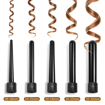 

5 in 1 Hair Curling Wand Set Interchangeable Hair Curler Iron 110-220v Ceramic Curls Barrels 9/18/19/25/32mm