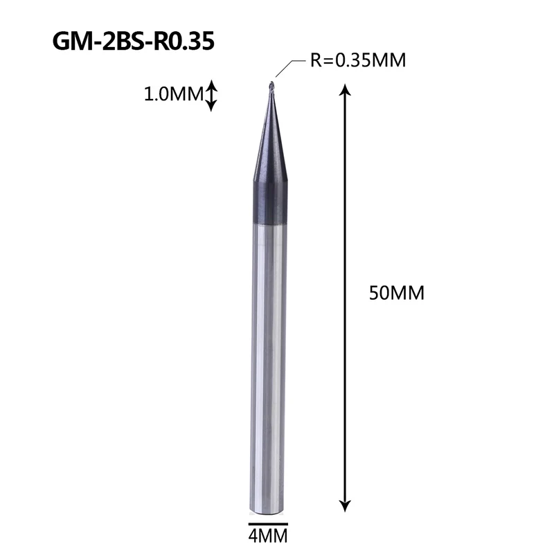 GM-2BS твердого вольфрама стали 2 флейты крошечные шариковый нос покрытием Концевая мельница ЧПУ Фрезерный резак режущие инструменты для обработки металла профиль - Длина режущей кромки: GM-2BS-R0.35