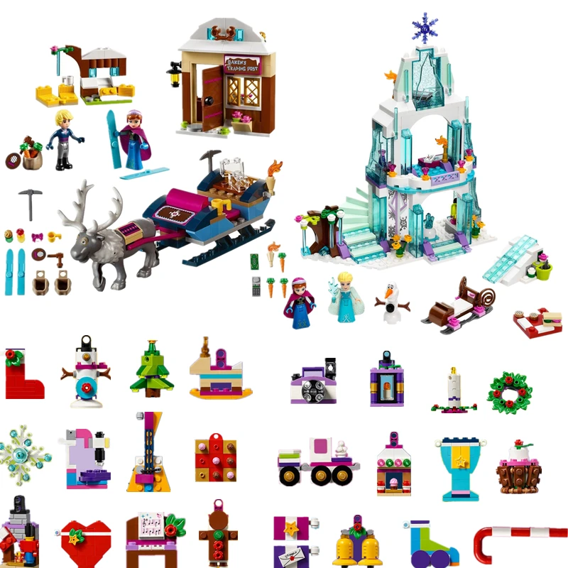 

New Girl Friends 2108 Christmas Countdown Calendar Anna Elsa Castle 41353 Building Blocks Toys Legoinglys Christmas gift