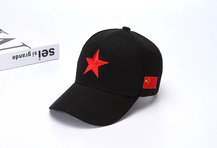 Пять звезд красный флаг вышитые Китай бейсбольная кепка Мужчины Женщины для Этнические китайские люди Патриот черный белый Кепка
