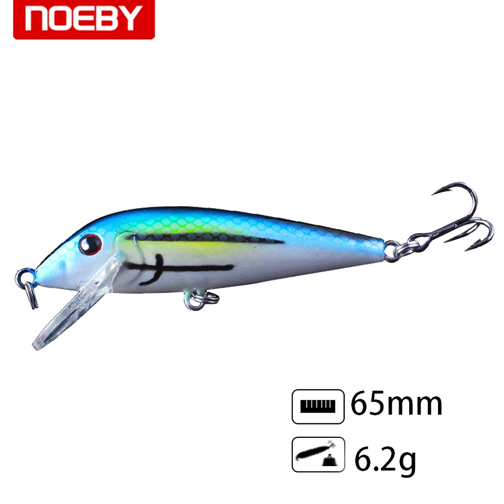 

NOEBY 1pc Fishing Lure 65mm 6.2g Floating 0-0.8m Super Minnow Lures Fishing Bait VMC Treble Hooks Colorful 3D Eyes NBL9427