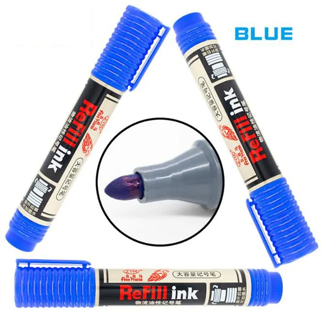 1pc Bulk Logistics Courier Black/blue/red Colour Double Head Round Toe Oil Permanent  Marker Pen The Office Supplies Stationery - Paint Markers - AliExpress