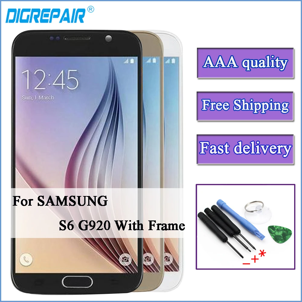 

For SAMSUNG GALAXY S6 G920 G920F LCD Display Touch Screen Digitizer Replacement with Frame AAA For Samsung S6 Display g920f lcd