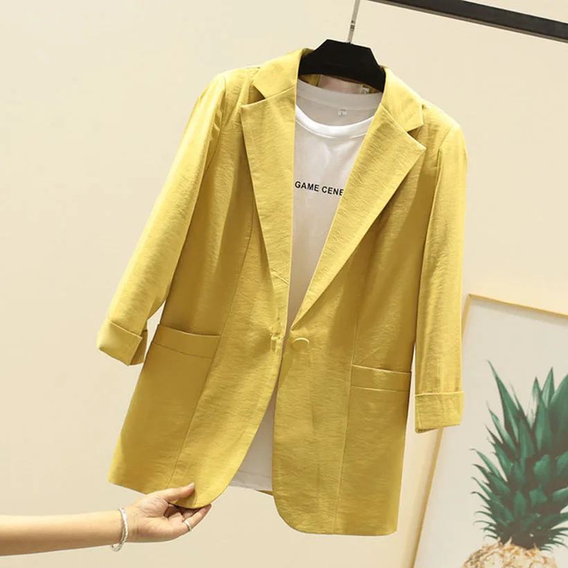 Womens Blazers And Jackets Formal Workwear Office Uniform Designs Woman Blazer Feminino 7-Point Sleeve Linen Mujer