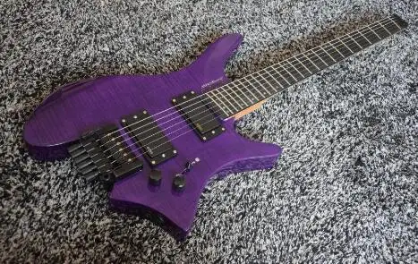 

Top quality FDHL-008 transparent purple color tiger stripes cover rosewood fretboard headless electric guitar , Free shipping