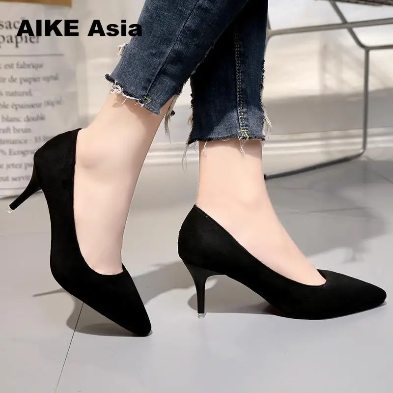 

size 33-43 Women'S Shoes Pointed Shallow High Heels Spring And Autumn 2019 New Fine With Suede Wedding Shoes Woman Pump #169