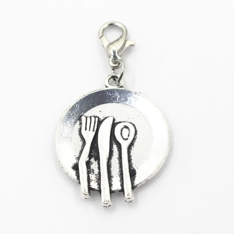 

50pcs/lot Antique silver tableware dangle charms lobster clasp hanging charms diy bracelet jewelry accessories charm