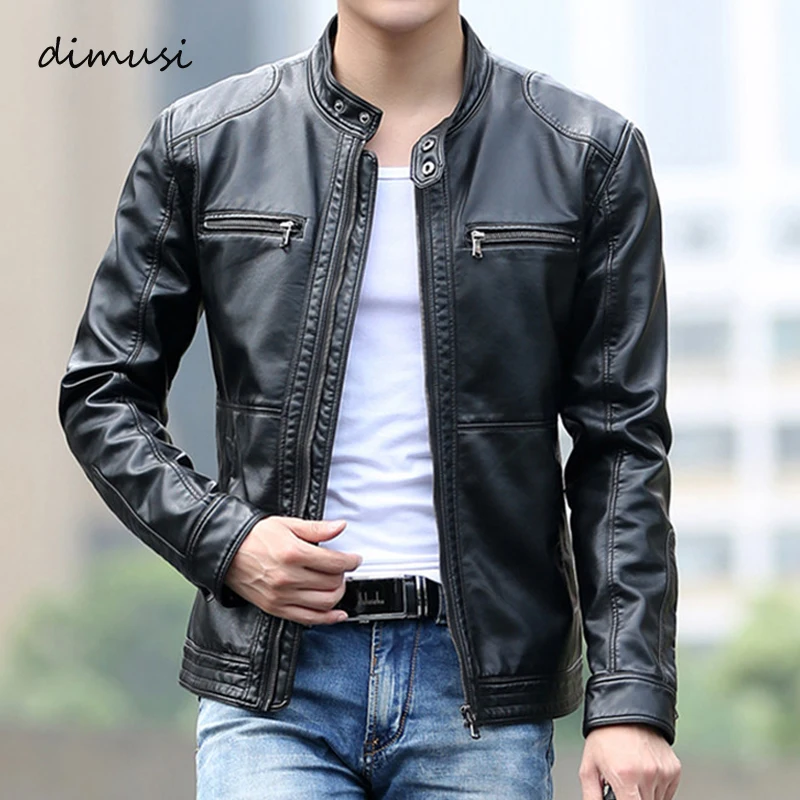 Kopen DIMUSI Heren Lederen Jas Slim Korte Lederen Jassen stand kraag casual Mannelijke Motorfiets Lederen Jas Windjack Jassen, YA700