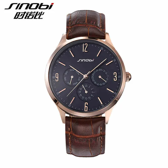 SINOBI relojes hombre ультра тонкие Топ люксовый бренд кварцевые часы мужские повседневные деловые кожаные аналоговые часы мужские Relogio подарок - Цвет: BrGB