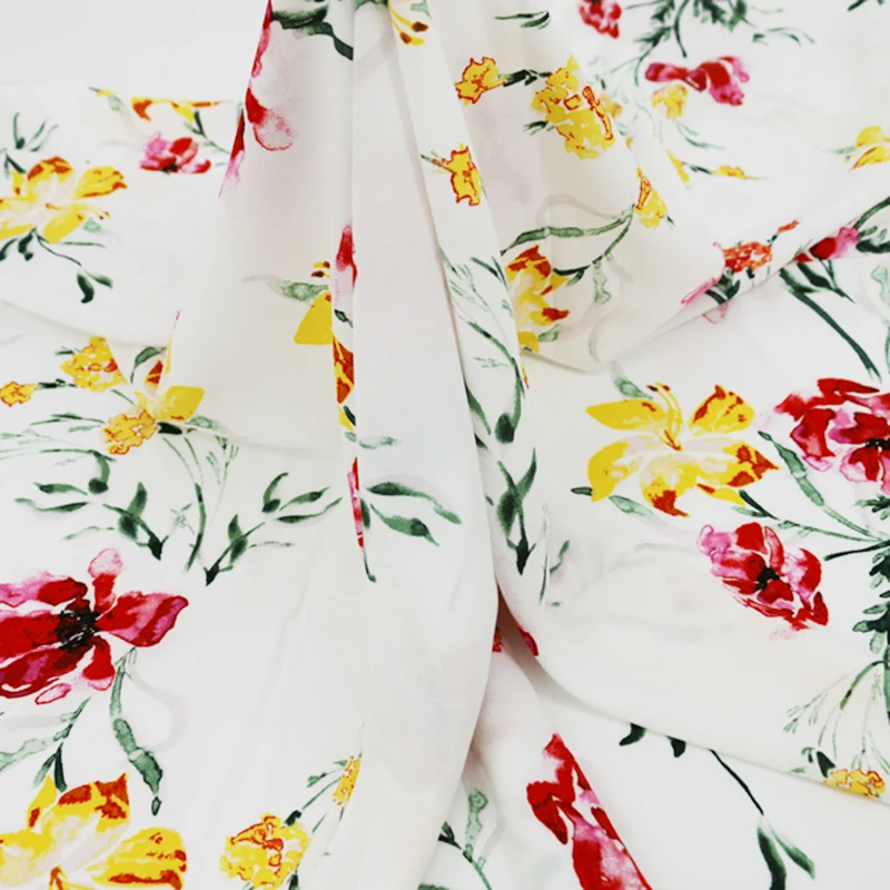 

50cm*145cm vintage floral viscose rayon fabric cloth diy clothes crepe cotton material thin summer dress soft