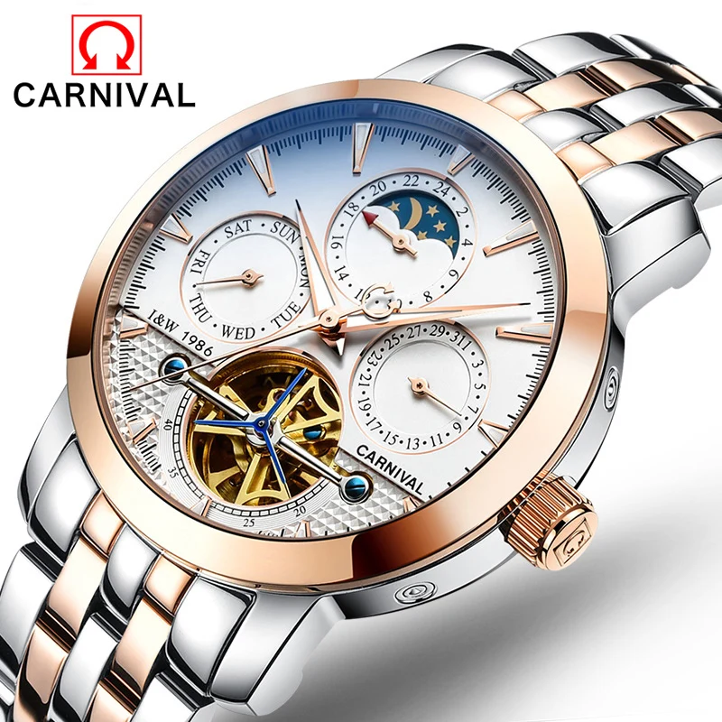 US $68.81 Multirotating tourbillon Business Full Steel Men Watch Tourbillon Mechanical Brand Luxury Automatic SelfWind Skeleton Watches