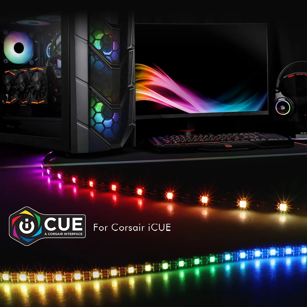 40cm Addressable WS2812b Digital LED Strip for iCUE a CORSAIR Interface, Rainbow RGB LED Lighting PC Computer Case Decor