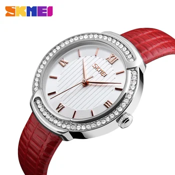 

SKMEI Watch Women Fashion Luxury Rhinestone Quartz Watch Waterproof Leather Casual Dress Women's Wristwatches New