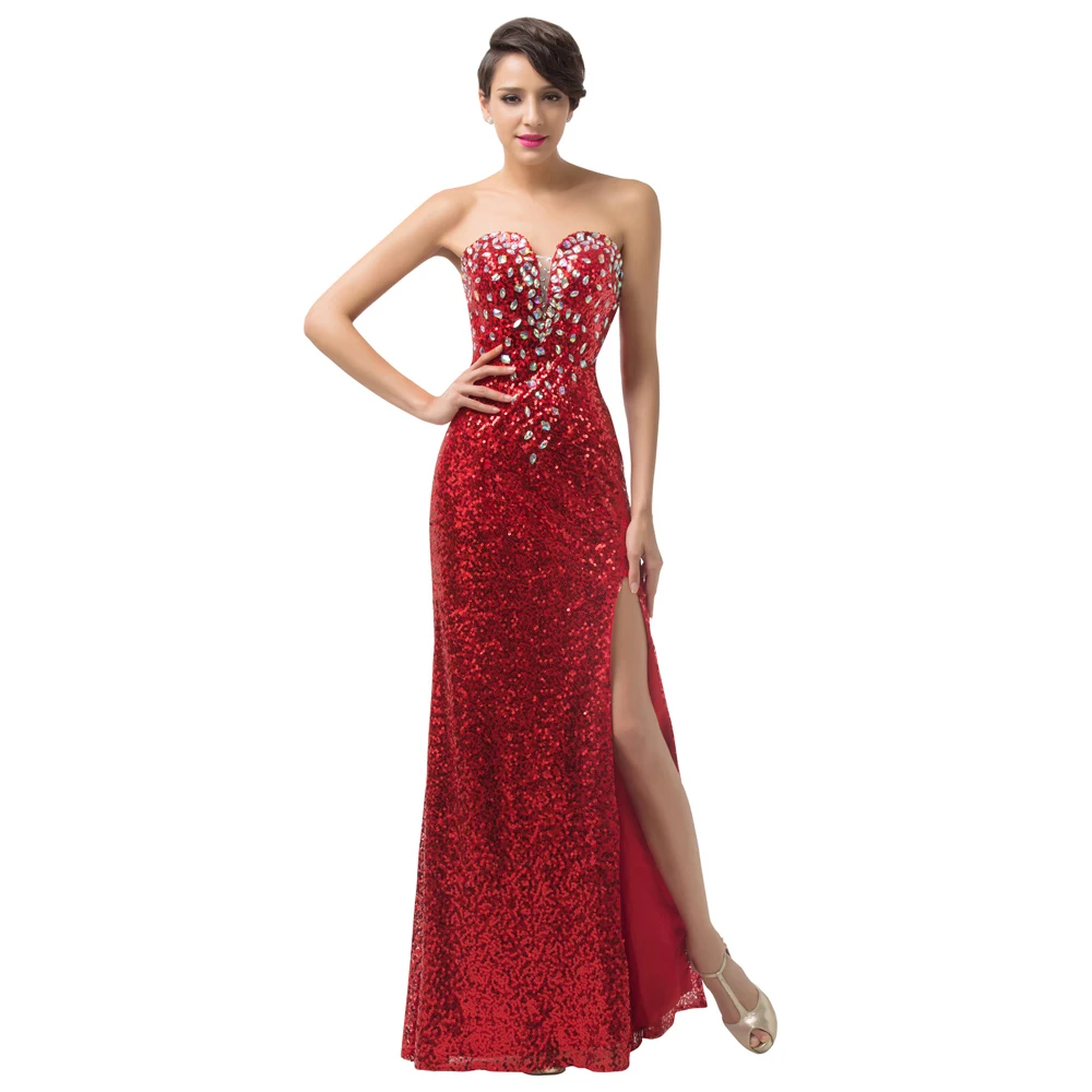 Wedding Red Evening Gown aliexpress com buy new high split evening dresses party gowns crystal sequins formal dress gown red carpet long prom 2017 6102 from relia