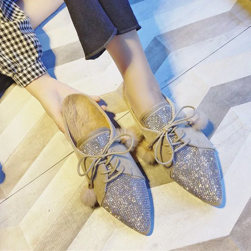 

Bailehou Shoes Women 2018 Ladies Fur Slides Home Female Shoes Woman Outdoor Flats Mules Crystal Indoor Fashion Furry Slippers