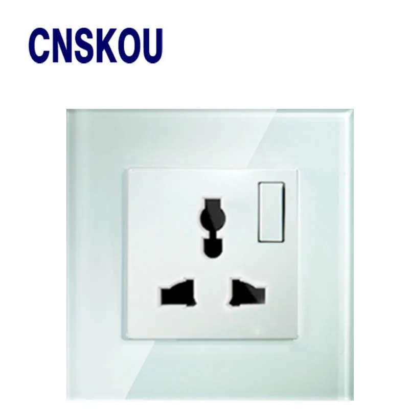 1 Gang 1 way Universal Sokcet White Crystal Glass Manual Switch socket