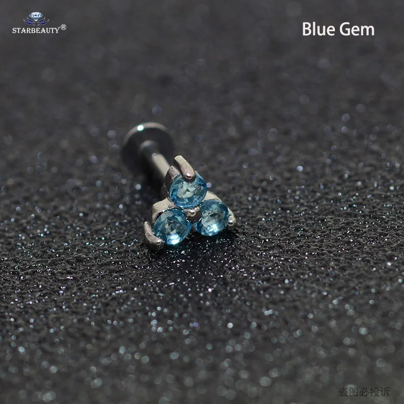 16G 6/8 мм пикантные Три Камень козелка пирсинг ореха нос пирсинг для губы спирали для губ Пронзительный нос кольцо из нержавеющей стали, серьги-гвоздики, ювелирные изделия - Окраска металла: Blue
