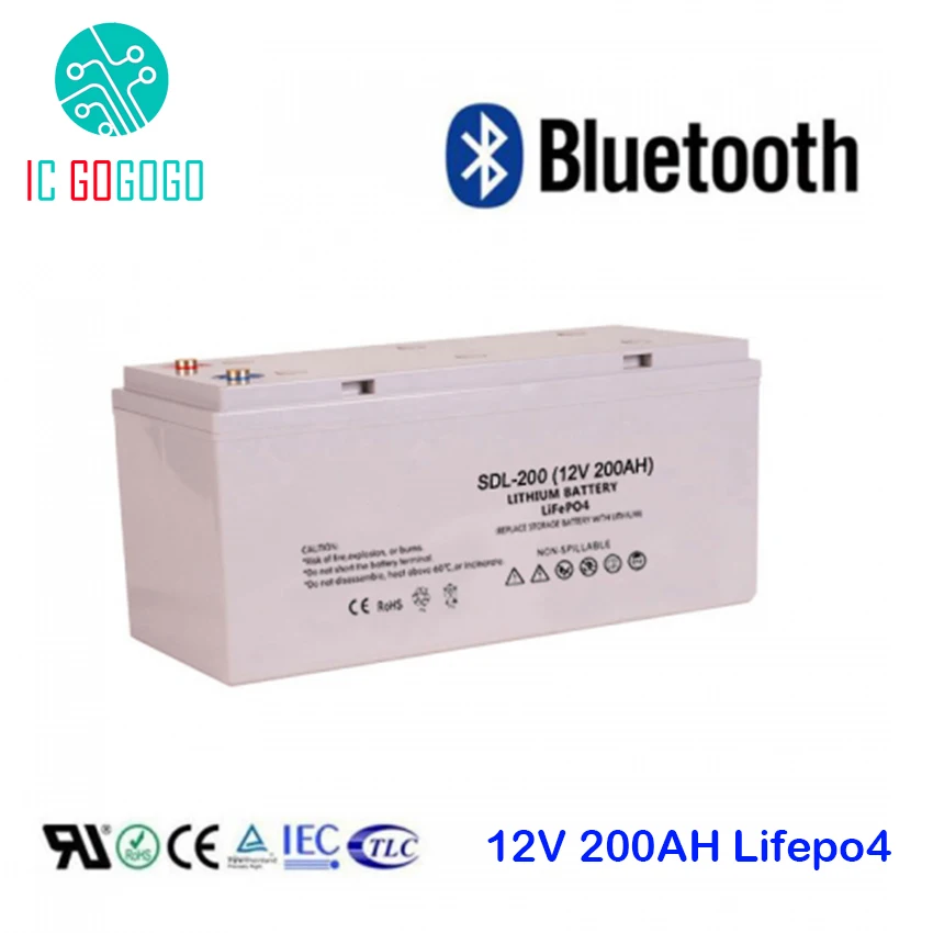 12V 200AH Lifepo4 Battery Pack Deep 2000 Cycle 3.2V Sealed Lithium Iron Phosphate Rechargeable Cell BMS 4S Bluetooth UPS Power