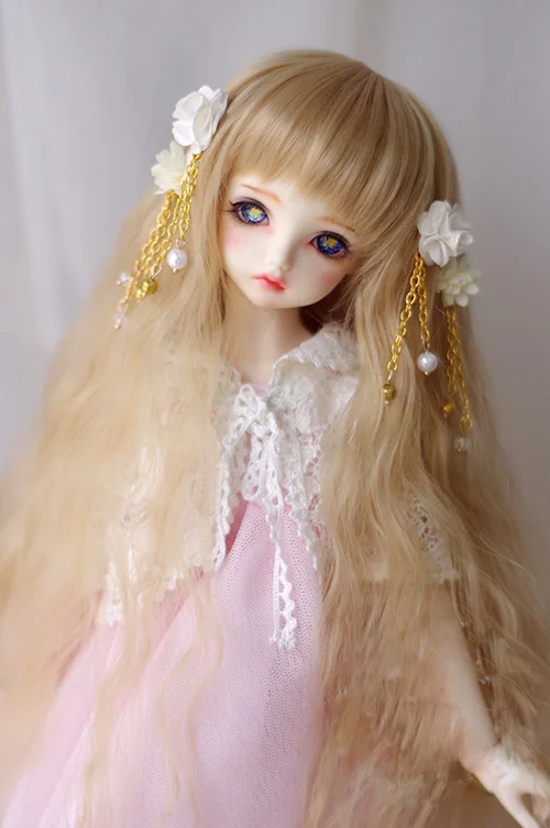

BJD doll wigs keiskei golden long curly wigs for 1/3 1/4 1/6 1/8 BJD DD SD MSD YOSD doll High-temperature hair wigs